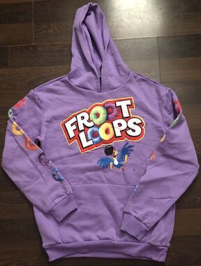 Kellogg's Fruit Loops Hoodie Pullover Unisex Adult Size M Purple Sweatshirt New